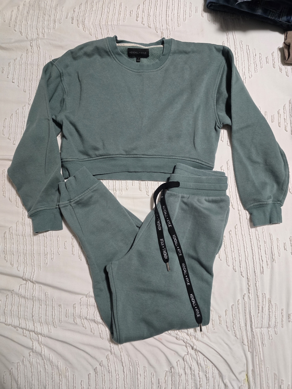Kendall & Kylie Sage Green Crop Sweatshirt and Joggers Set